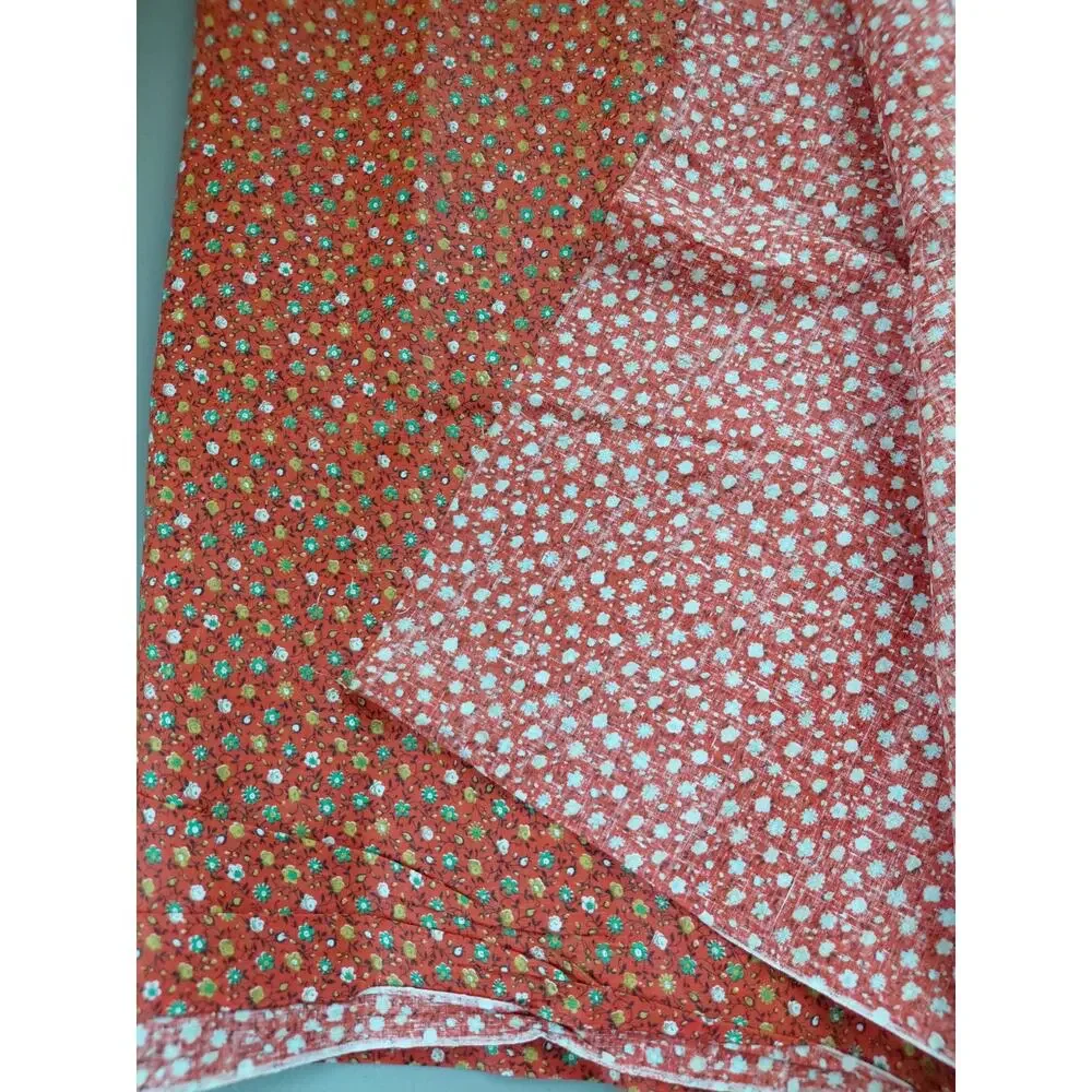 VTG Fabric Ditsy Floral Tomato Red Cottage Cotton 2.5 YDS by 34